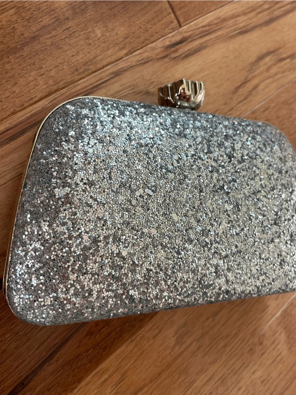 Silver Glitter Rhinestone Crystal Clutch Evening Bag Chain Strap